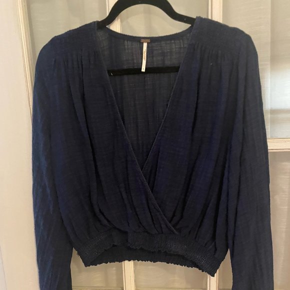 Free People Cherry Blossom Wrap Top - Navy/Marin - Size S - Picture 2 of 3